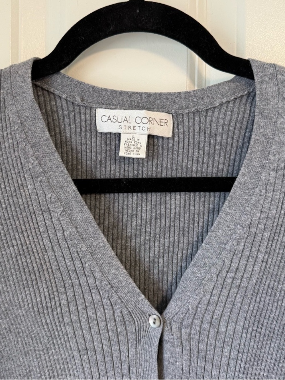 Vtg Coastal Corner Sweater Grey Cotton Button Front Ribbed Cardigan Sz L Office - Picture 4 of 11